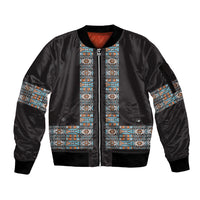 African Ndebele Traditional Attire Sleeve Zip Bomber Jacket Black Ndebele Stripe