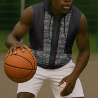 African Ndebele Traditional Attire Sleeveless Zip Hoodie Black Ndebele Stripe
