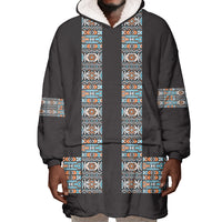 African Ndebele Traditional Attire Wearable Blanket Hoodie Black Ndebele Stripe