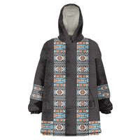 African Ndebele Traditional Attire Wearable Blanket Hoodie Black Ndebele Stripe