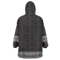 African Ndebele Traditional Attire Wearable Blanket Hoodie Black Ndebele Stripe