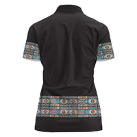 African Ndebele Traditional Attire Women Polo Shirt Black Ndebele Stripe