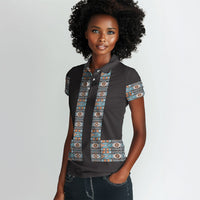 African Ndebele Traditional Attire Women Polo Shirt Black Ndebele Stripe
