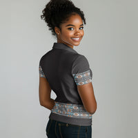 African Ndebele Traditional Attire Women Polo Shirt Black Ndebele Stripe