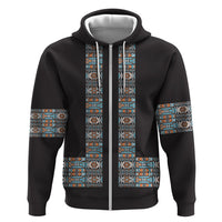 African Ndebele Traditional Attire Zip Hoodie Black Ndebele Stripe
