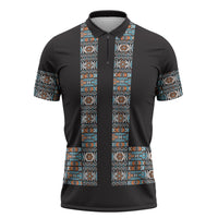 African Ndebele Traditional Attire Zipper Polo Shirt Black Ndebele Stripe