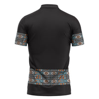 African Ndebele Traditional Attire Zipper Polo Shirt Black Ndebele Stripe