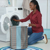African Ndebele Traditional Attire Laundry Basket Blue Ndebele Stripe