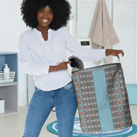 African Ndebele Traditional Attire Laundry Basket Blue Ndebele Stripe