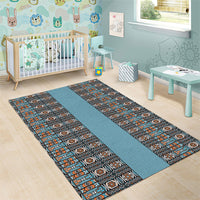 African Ndebele Traditional Attire Area Rug Blue Ndebele Stripe