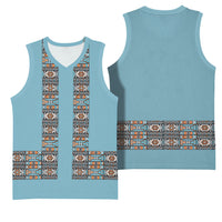 African Ndebele Traditional Attire Basketball Jersey Blue Ndebele Stripe