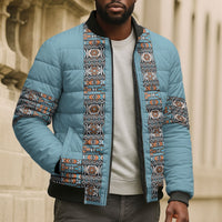 African Ndebele Traditional Attire Bomber Puffer Jacket Blue Ndebele Stripe