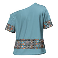 African Ndebele Traditional Attire Cross Shoulder Shirt Blue Ndebele Stripe
