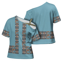 African Ndebele Traditional Attire Cross Shoulder Shirt Blue Ndebele Stripe