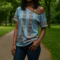 African Ndebele Traditional Attire Cross Shoulder Shirt Blue Ndebele Stripe