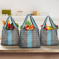 African Ndebele Traditional Attire Grocery Bag Blue Ndebele Stripe