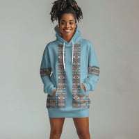 African Ndebele Traditional Attire Hoodie Dress Blue Ndebele Stripe