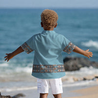 African Ndebele Traditional Attire Kid Hawaiian Shirt Blue Ndebele Stripe