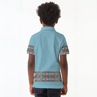 African Ndebele Traditional Attire Kid Polo Shirt Blue Ndebele Stripe
