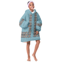 African Ndebele Traditional Attire Kid Wearable Blanket Hoodie Blue Ndebele Stripe