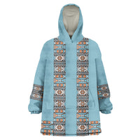 African Ndebele Traditional Attire Kid Wearable Blanket Hoodie Blue Ndebele Stripe