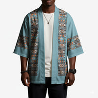 African Ndebele Traditional Attire Kimono Blue Ndebele Stripe