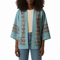 African Ndebele Traditional Attire Kimono Blue Ndebele Stripe