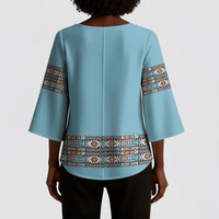 African Ndebele Traditional Attire Kimono Sleeve Blouse Blue Ndebele Stripe