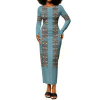 African Ndebele Traditional Attire Long Sleeve Bodycon Dress Blue Ndebele Stripe