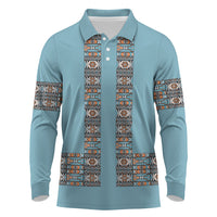 African Ndebele Traditional Attire Long Sleeve Polo Shirt Blue Ndebele Stripe