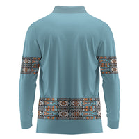 African Ndebele Traditional Attire Long Sleeve Polo Shirt Blue Ndebele Stripe