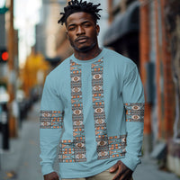 African Ndebele Traditional Attire Long Sleeve Shirt Blue Ndebele Stripe