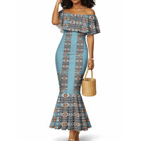 African Ndebele Traditional Attire Mermaid Dress Blue Ndebele Stripe