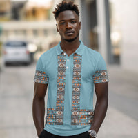 African Ndebele Traditional Attire Polo Shirt Blue Ndebele Stripe