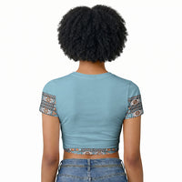 African Ndebele Traditional Attire Raglan Cropped T shirt Blue Ndebele Stripe
