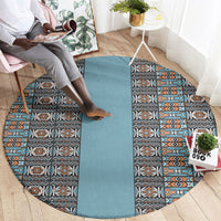 African Ndebele Traditional Attire Round Carpet Blue Ndebele Stripe