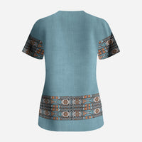 African Ndebele Traditional Attire Scrub Top Blue Ndebele Stripe