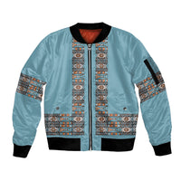 African Ndebele Traditional Attire Sleeve Zip Bomber Jacket Blue Ndebele Stripe