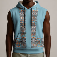African Ndebele Traditional Attire Sleeveless Hoodie Blue Ndebele Stripe