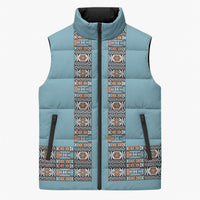 African Ndebele Traditional Attire Sleeveless Puffer Jacket Blue Ndebele Stripe