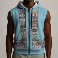 African Ndebele Traditional Attire Sleeveless Zip Hoodie Blue Ndebele Stripe