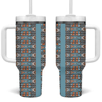 African Ndebele Traditional Attire Tumbler With Handle Blue Ndebele Stripe