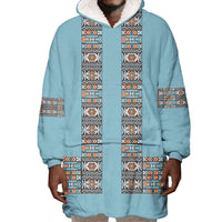 African Ndebele Traditional Attire Wearable Blanket Hoodie Blue Ndebele Stripe