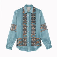 African Ndebele Traditional Attire Women Casual Shirt Blue Ndebele Stripe