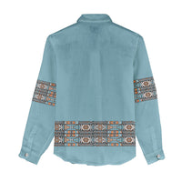 African Ndebele Traditional Attire Women Casual Shirt Blue Ndebele Stripe