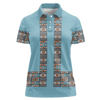 African Ndebele Traditional Attire Women Polo Shirt Blue Ndebele Stripe