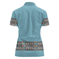 African Ndebele Traditional Attire Women Polo Shirt Blue Ndebele Stripe
