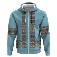 African Ndebele Traditional Attire Zip Hoodie Blue Ndebele Stripe