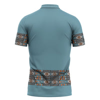 African Ndebele Traditional Attire Zipper Polo Shirt Blue Ndebele Stripe