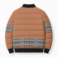 African Ndebele Traditional Attire Bomber Puffer Jacket Brown Ndebele Stripe